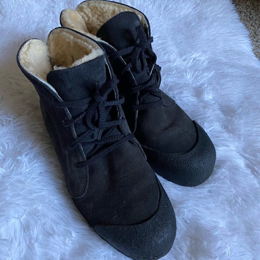 Kandahar Fur‎ Lined Leather Boots  Shoes Heavy Duty Black Womens Size 6